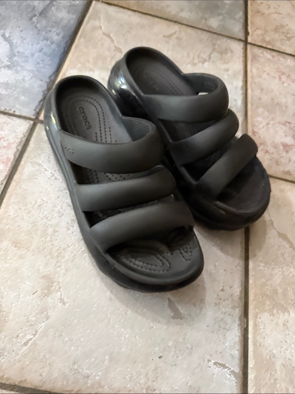 CROCS Mega Crush Black Triple-Strap Slide Sandals